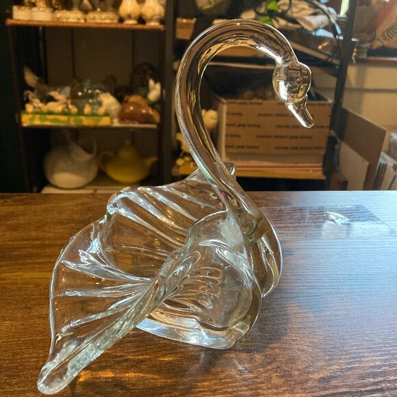 Source Unknown Other - Clear glass swan bowl